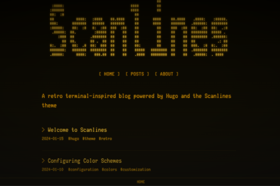 The Scanlines theme rendered in amber
